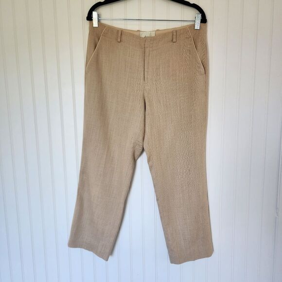 ELEVENSES Anthropologie Linen Blend Tan Stovepipe Cropped Pants size 10 - Picture 1 of 6